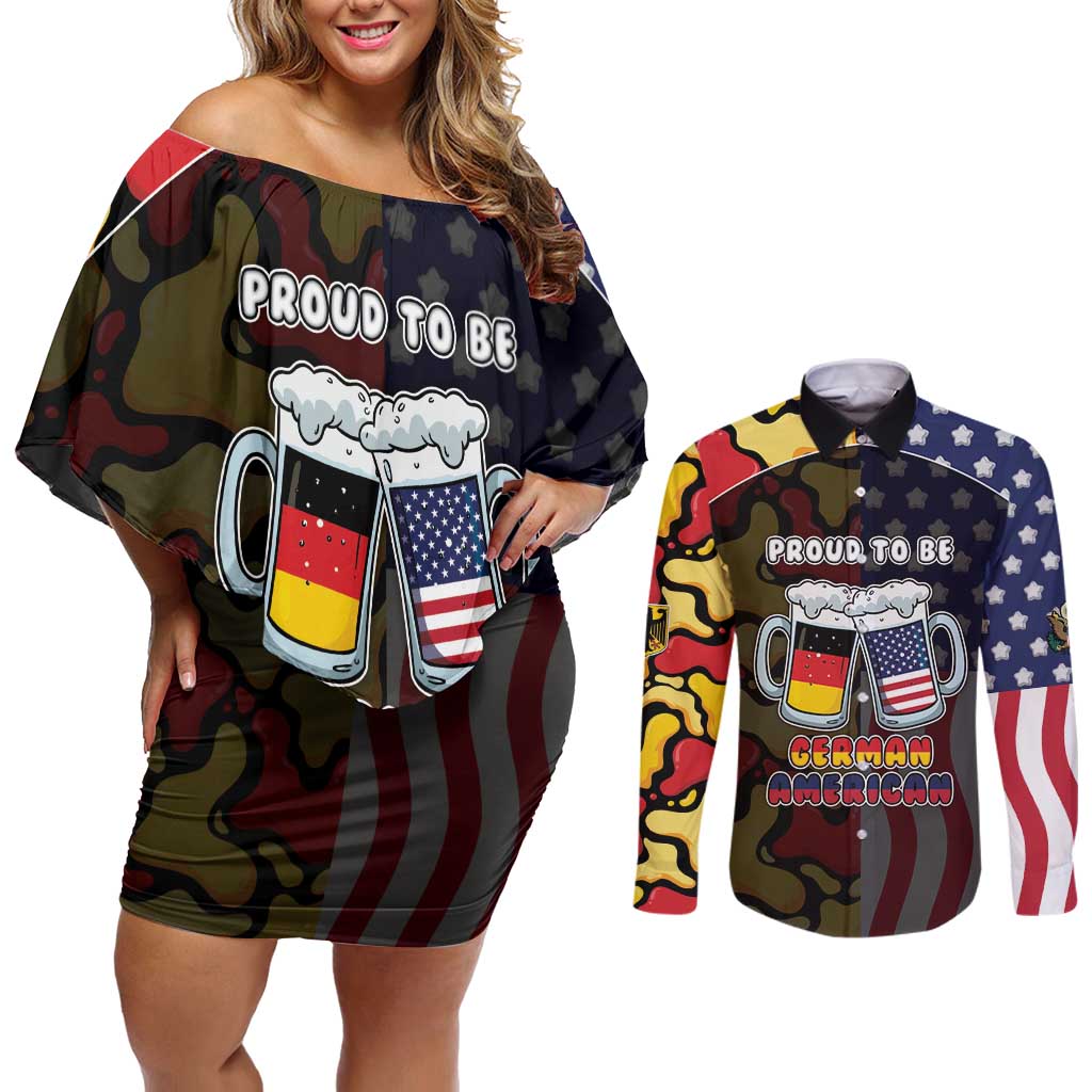 Personalized Germany American Heritage Month Couples Matching Off Shoulder Short Dress and Long Sleeve Button Shirt Beer Funny Style - Wonder Print Shop