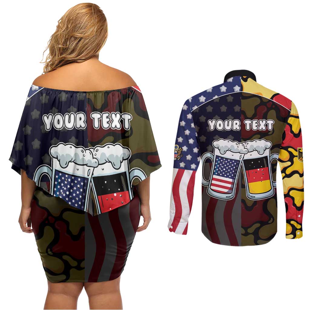 Personalized Germany American Heritage Month Couples Matching Off Shoulder Short Dress and Long Sleeve Button Shirt Beer Funny Style - Wonder Print Shop