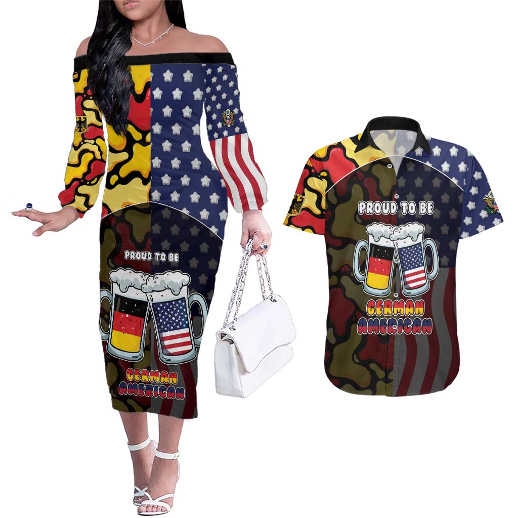 Personalized Germany American Heritage Month Couples Matching Off The Shoulder Long Sleeve Dress and Hawaiian Shirt Beer Funny Style - Wonder Print Shop