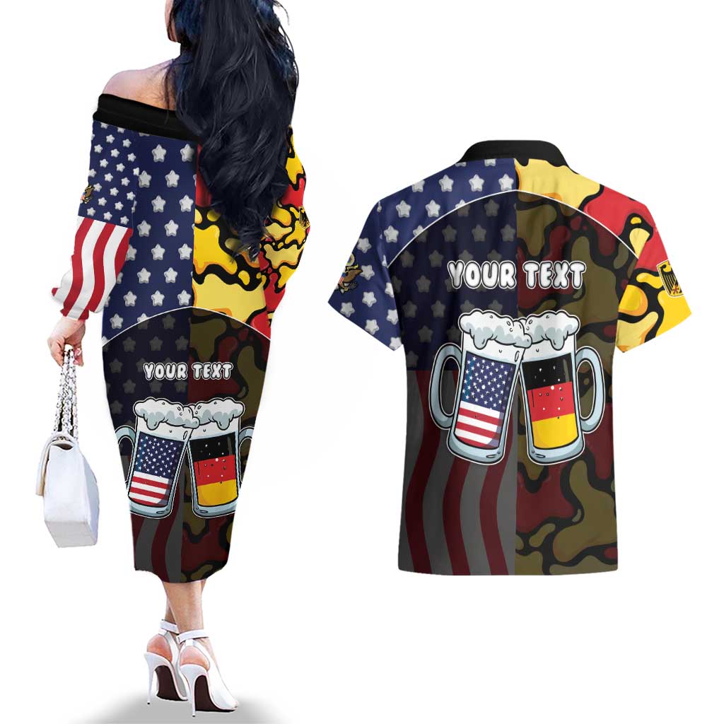 Personalized Germany American Heritage Month Couples Matching Off The Shoulder Long Sleeve Dress and Hawaiian Shirt Beer Funny Style - Wonder Print Shop