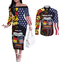 Personalized Germany American Heritage Month Couples Matching Off The Shoulder Long Sleeve Dress and Long Sleeve Button Shirt Beer Funny Style - Wonder Print Shop