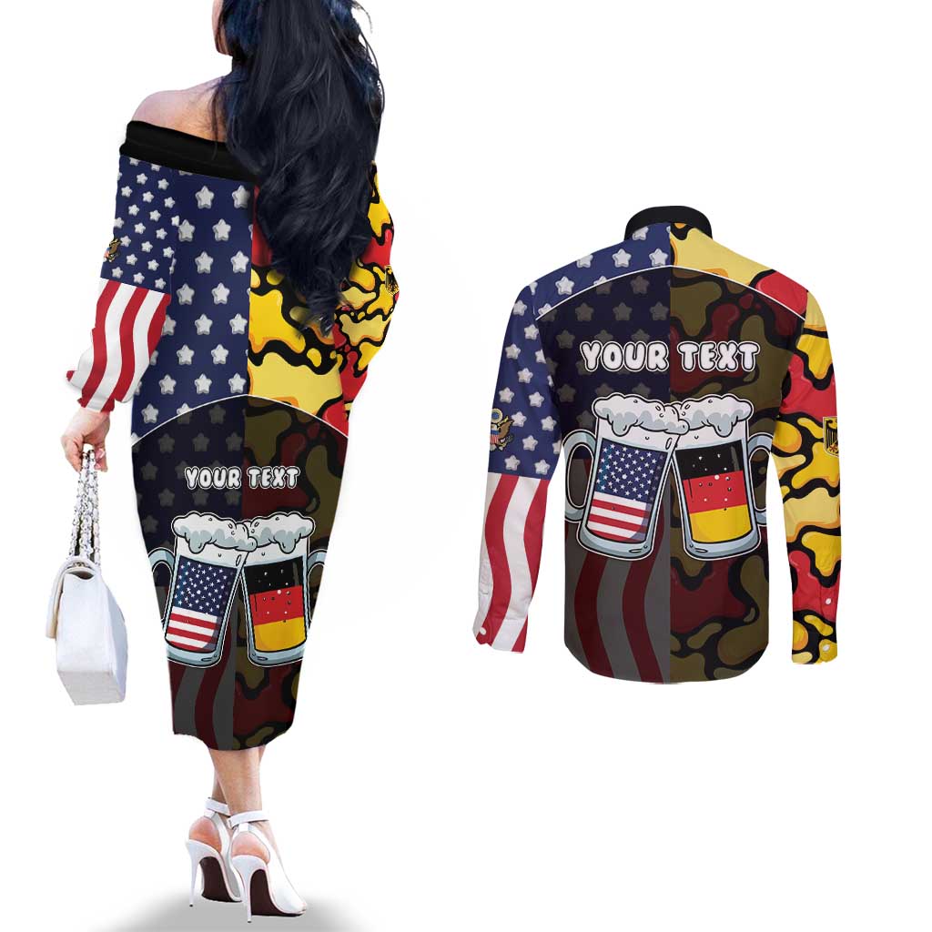 Personalized Germany American Heritage Month Couples Matching Off The Shoulder Long Sleeve Dress and Long Sleeve Button Shirt Beer Funny Style - Wonder Print Shop