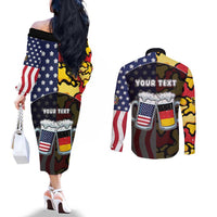 Personalized Germany American Heritage Month Couples Matching Off The Shoulder Long Sleeve Dress and Long Sleeve Button Shirt Beer Funny Style - Wonder Print Shop