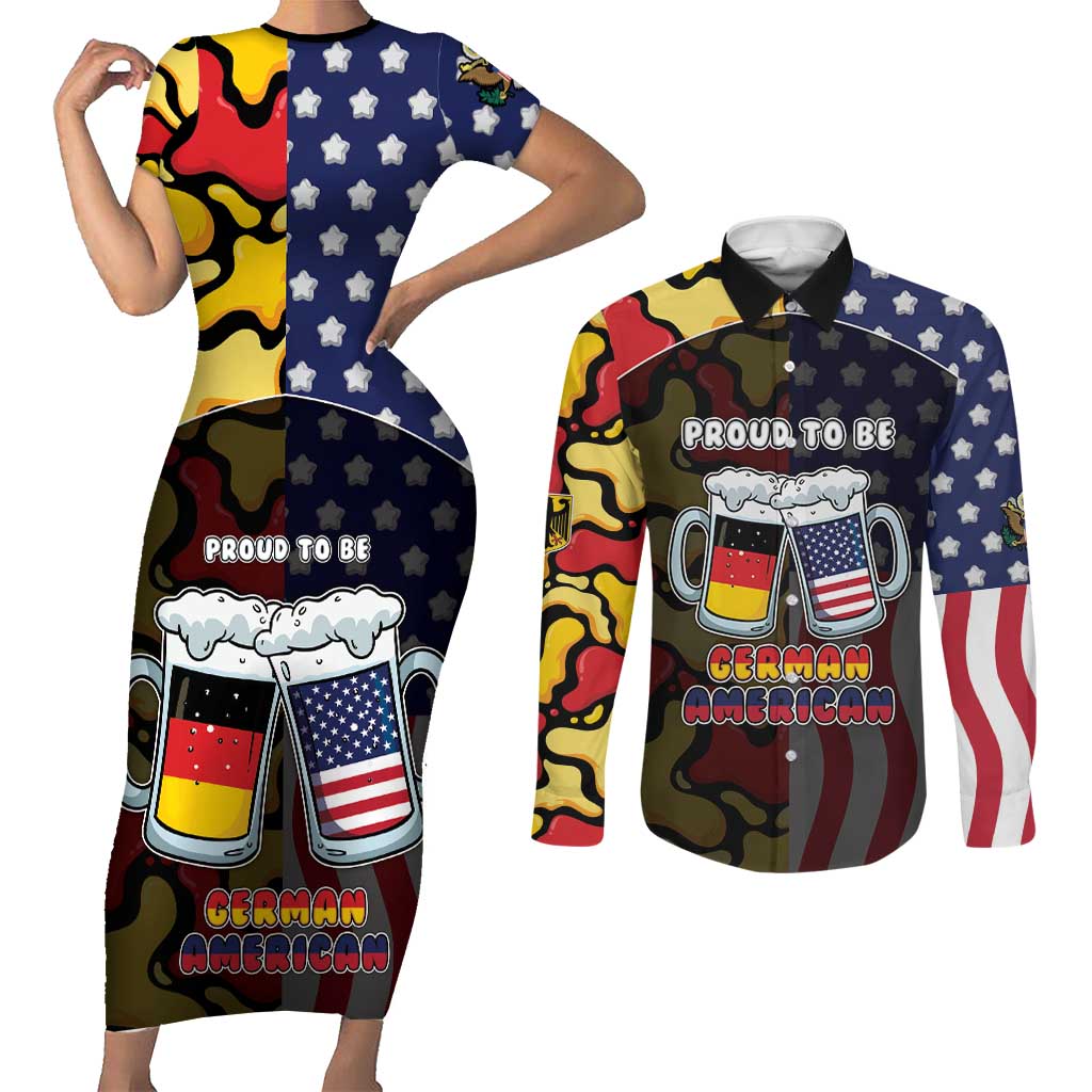 Personalized Germany American Heritage Month Couples Matching Short Sleeve Bodycon Dress and Long Sleeve Button Shirt Beer Funny Style - Wonder Print Shop