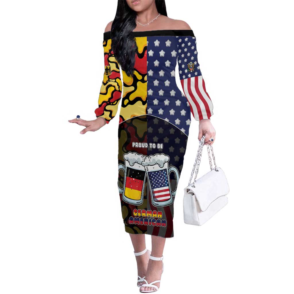 Personalized Germany American Heritage Month Family Matching Off The Shoulder Long Sleeve Dress and Hawaiian Shirt Beer Funny Style - Wonder Print Shop