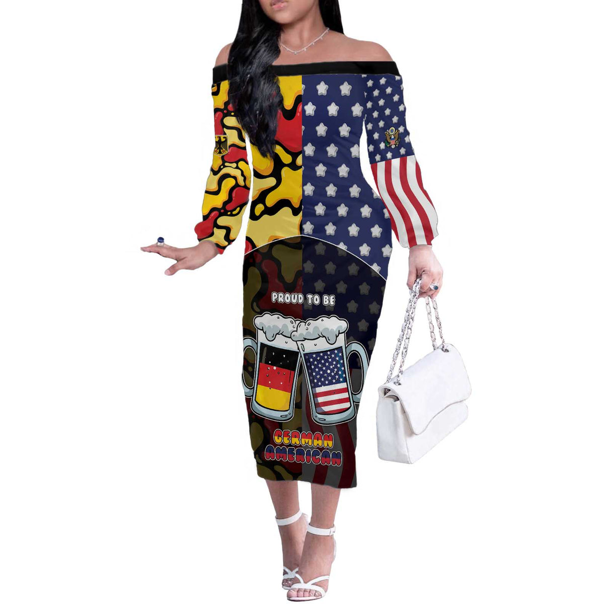 Personalized Germany American Heritage Month Off The Shoulder Long Sleeve Dress Beer Funny Style - Wonder Print Shop