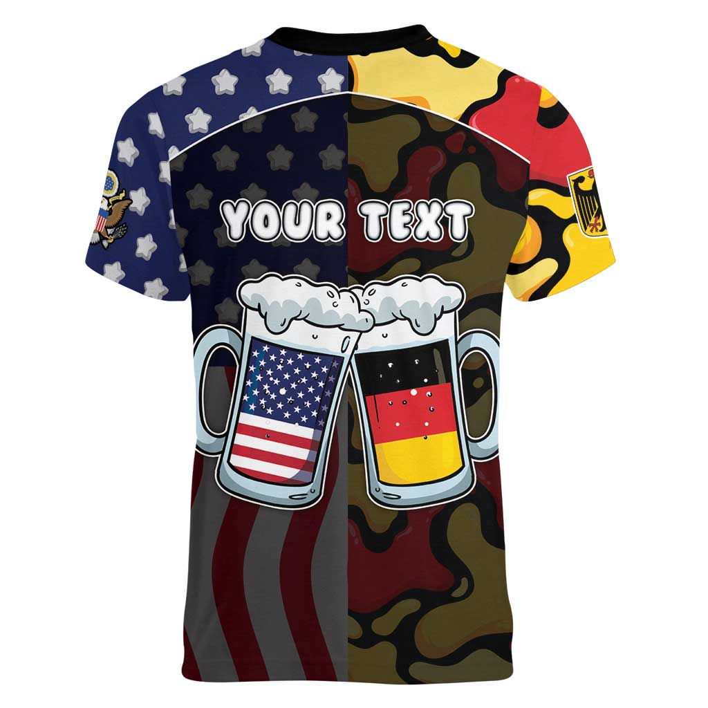 Personalized Germany American Heritage Month Women V-Neck T-Shirt Beer Funny Style - Wonder Print Shop