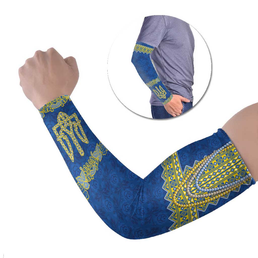 Ukraine Vyshyvanka Motif Arm Sleeves Ukrainian Coat Of Arms Rose Patterns - Wonder Print Shop