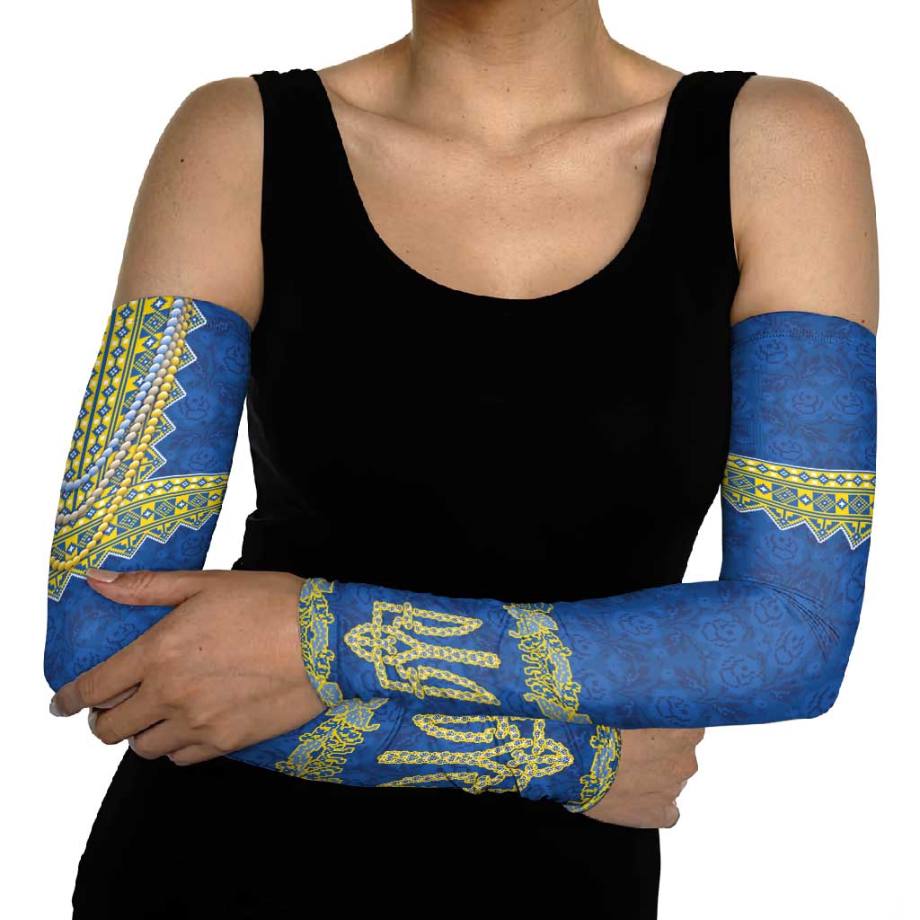 Ukraine Vyshyvanka Motif Arm Sleeves Ukrainian Coat Of Arms Rose Patterns - Wonder Print Shop