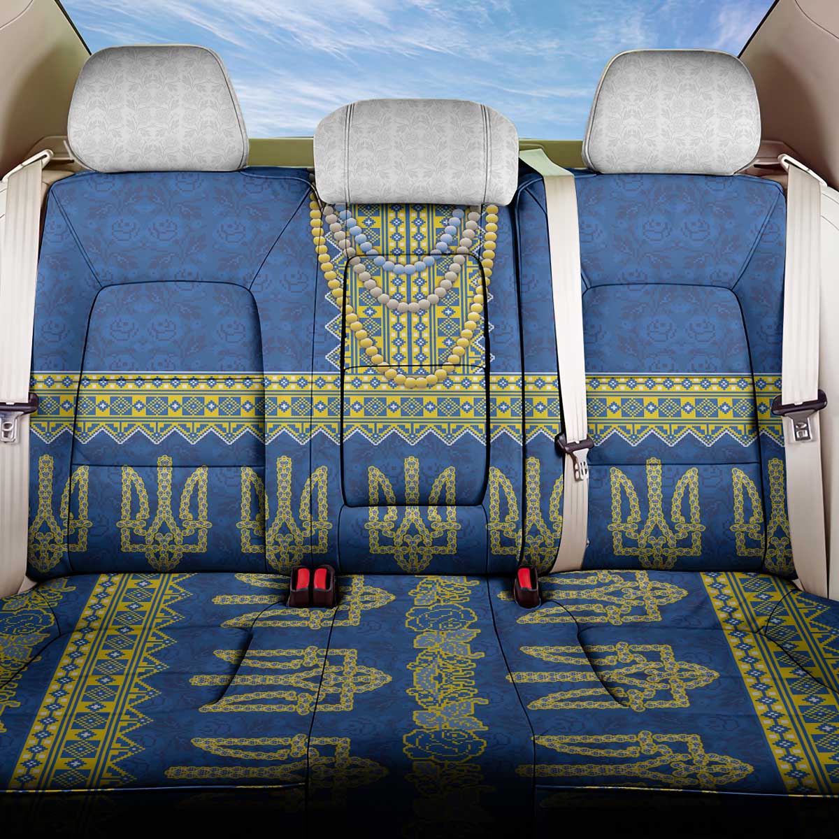 Ukraine Vyshyvanka Motif Back Car Seat Cover Ukrainian Coat Of Arms Rose Patterns - Wonder Print Shop