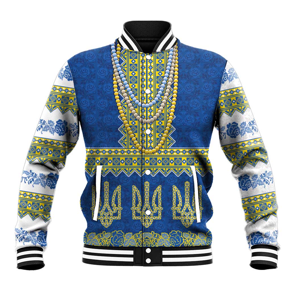 Ukraine Vyshyvanka Motif Baseball Jacket Ukrainian Coat Of Arms Rose Patterns - Wonder Print Shop