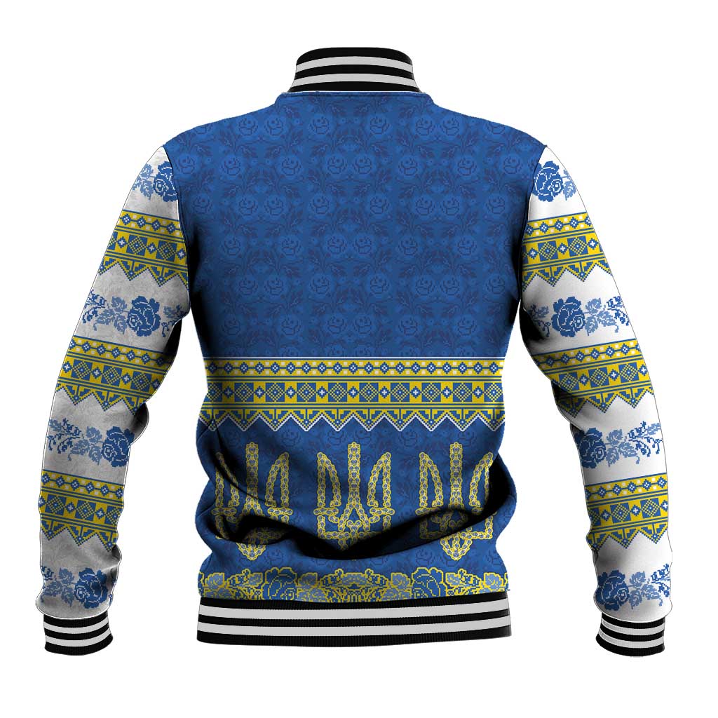 Ukraine Vyshyvanka Motif Baseball Jacket Ukrainian Coat Of Arms Rose Patterns - Wonder Print Shop