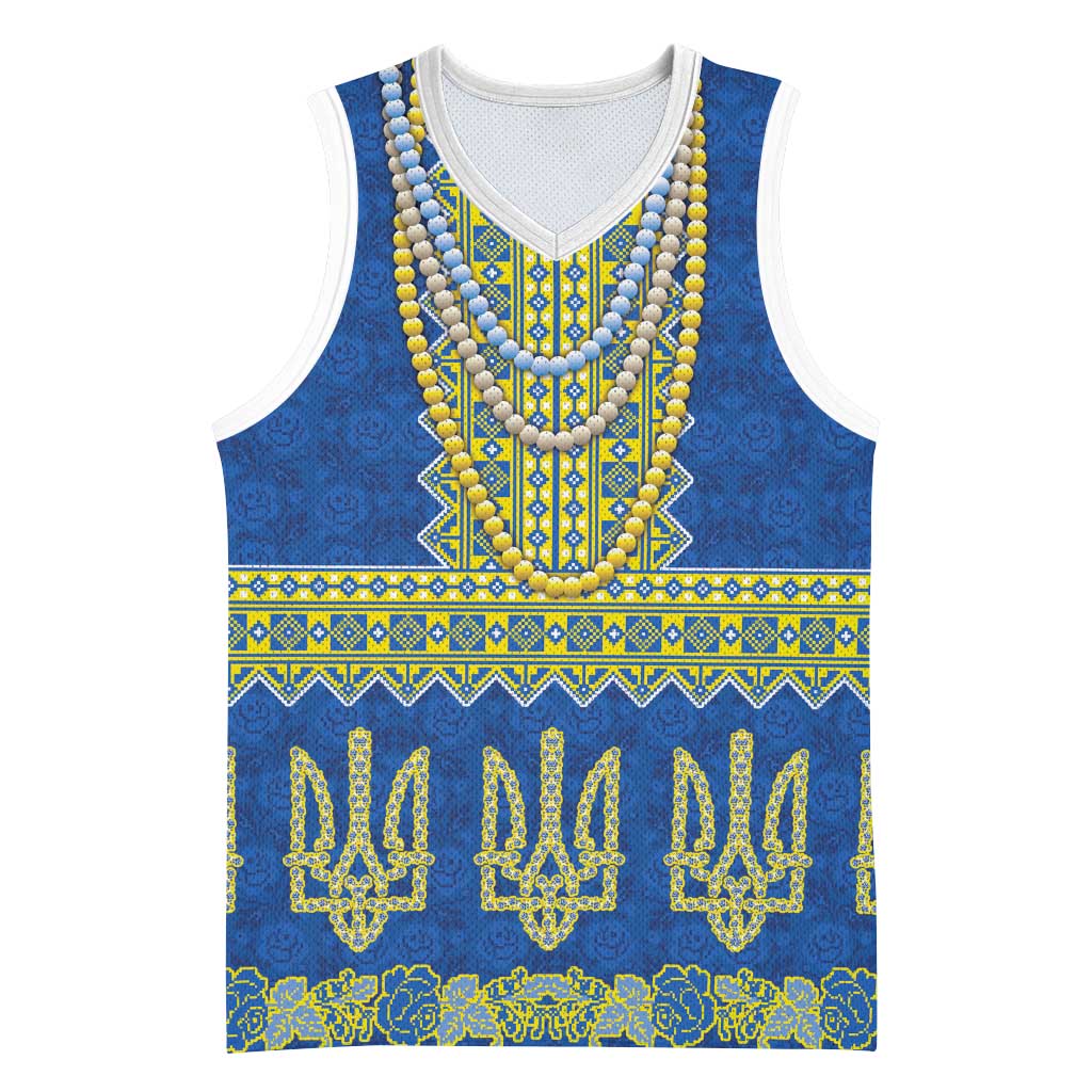 Ukraine Vyshyvanka Motif Basketball Jersey Ukrainian Coat Of Arms Rose Patterns - Wonder Print Shop