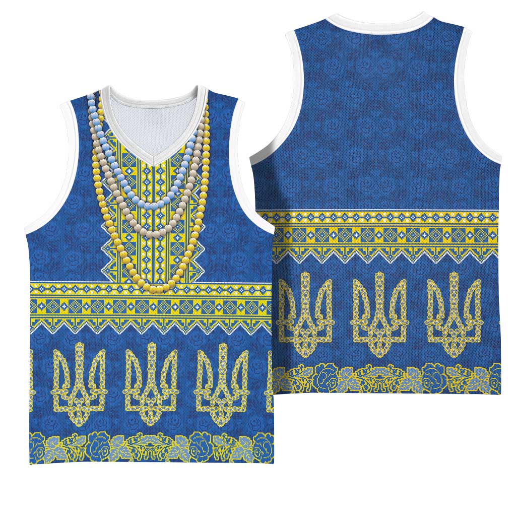 Ukraine Vyshyvanka Motif Basketball Jersey Ukrainian Coat Of Arms Rose Patterns - Wonder Print Shop