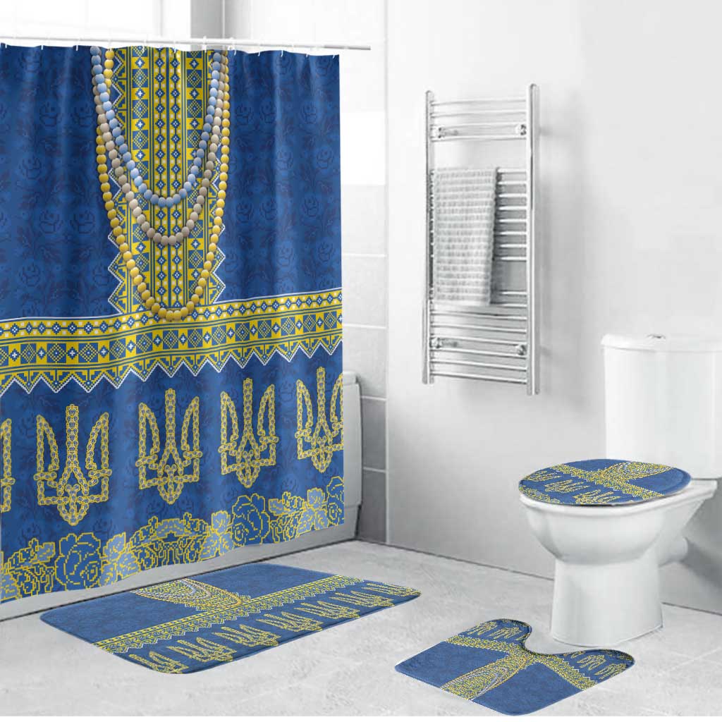 Ukraine Vyshyvanka Motif Bathroom Set Ukrainian Coat Of Arms Rose Patterns - Wonder Print Shop