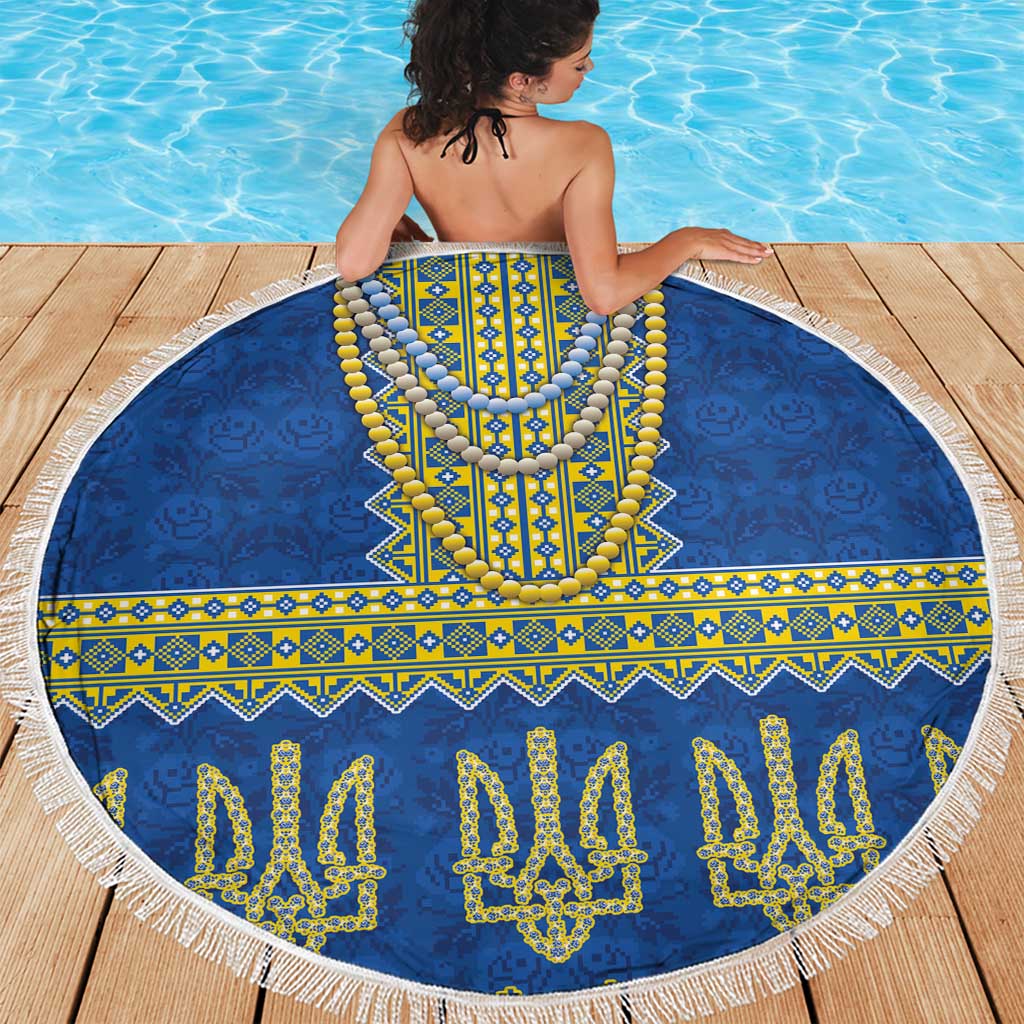 Ukraine Vyshyvanka Motif Beach Blanket Ukrainian Coat Of Arms Rose Patterns - Wonder Print Shop