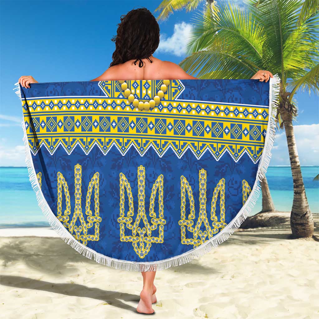 Ukraine Vyshyvanka Motif Beach Blanket Ukrainian Coat Of Arms Rose Patterns - Wonder Print Shop