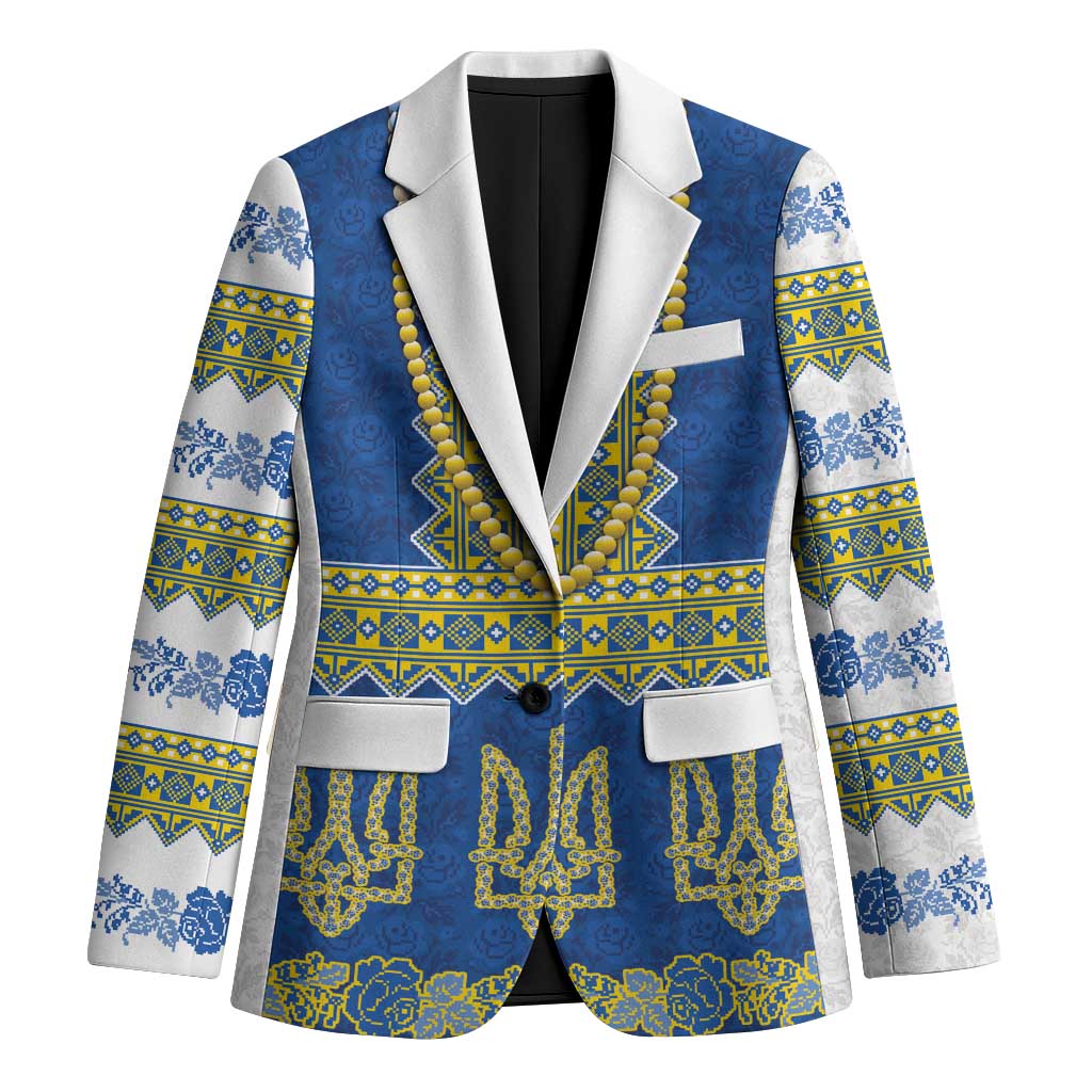 Ukraine Vyshyvanka Motif Blazer Ukrainian Coat Of Arms Rose Patterns - Wonder Print Shop