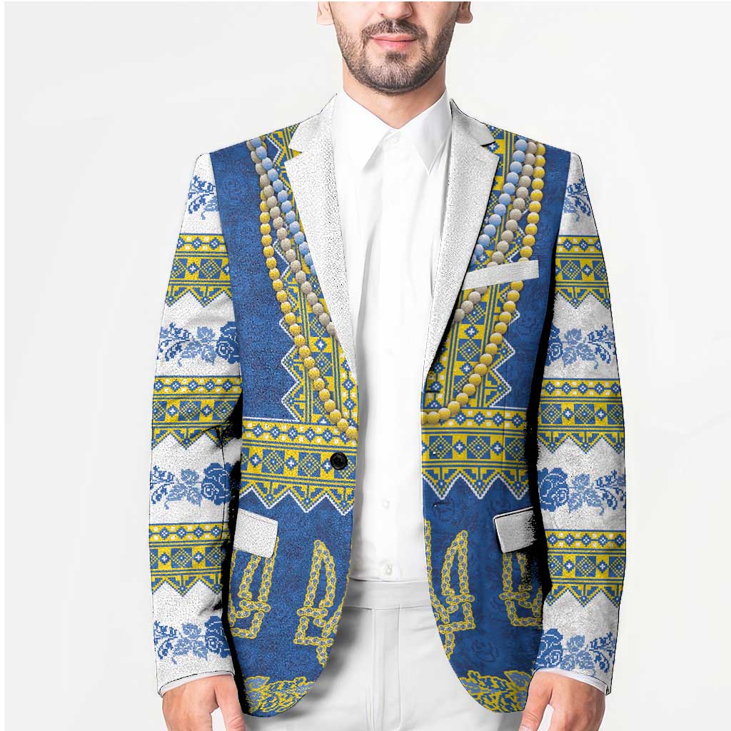 Ukraine Vyshyvanka Motif Blazer Ukrainian Coat Of Arms Rose Patterns - Wonder Print Shop