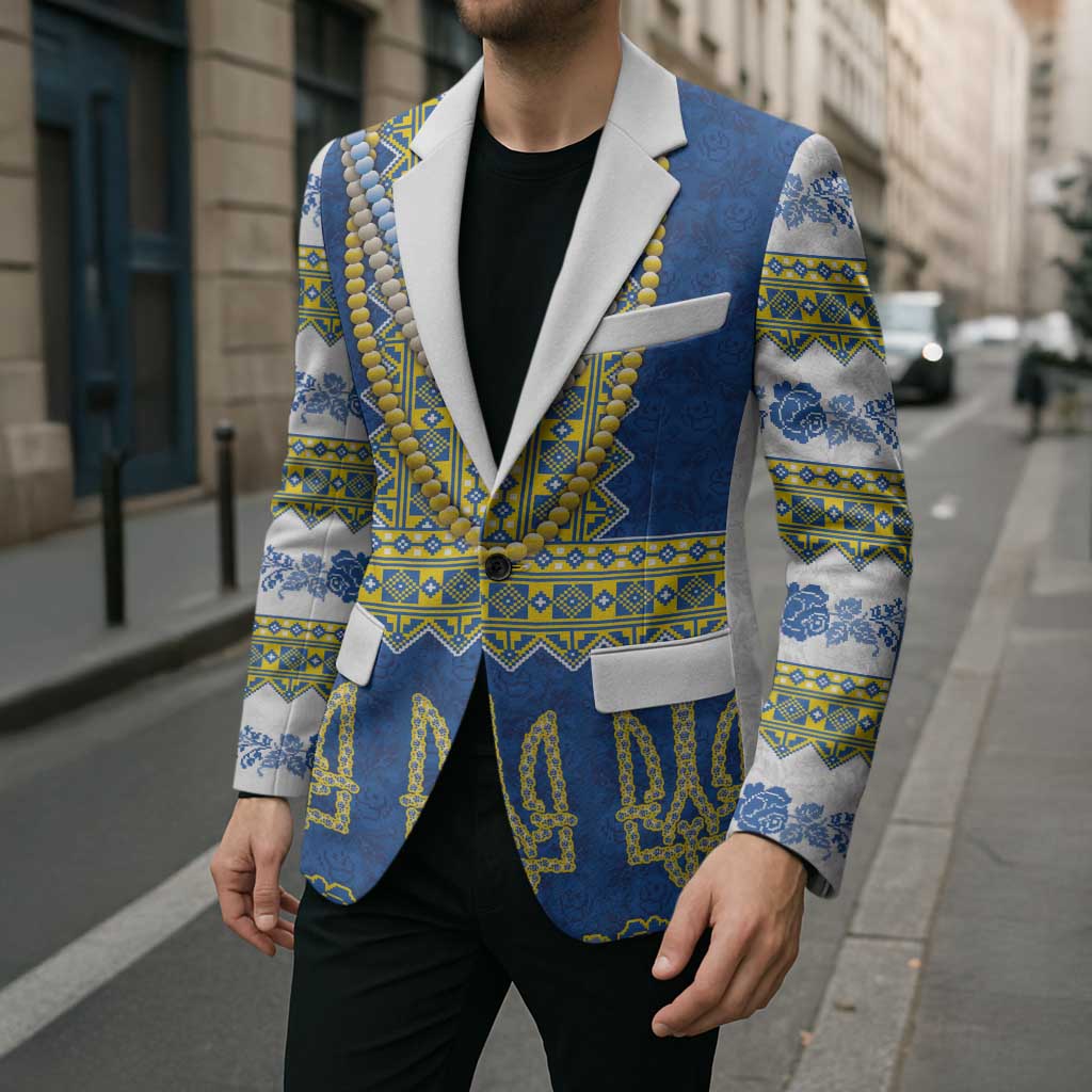 Ukraine Vyshyvanka Motif Blazer Ukrainian Coat Of Arms Rose Patterns - Wonder Print Shop