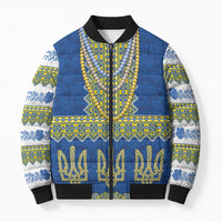 Ukraine Vyshyvanka Motif Bomber Puffer Jacket Ukrainian Coat Of Arms Rose Patterns - Wonder Print Shop