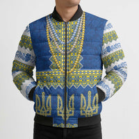 Ukraine Vyshyvanka Motif Bomber Puffer Jacket Ukrainian Coat Of Arms Rose Patterns - Wonder Print Shop