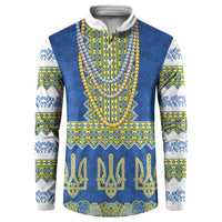 Ukraine Vyshyvanka Motif Button Sweatshirt Ukrainian Coat Of Arms Rose Patterns - Wonder Print Shop