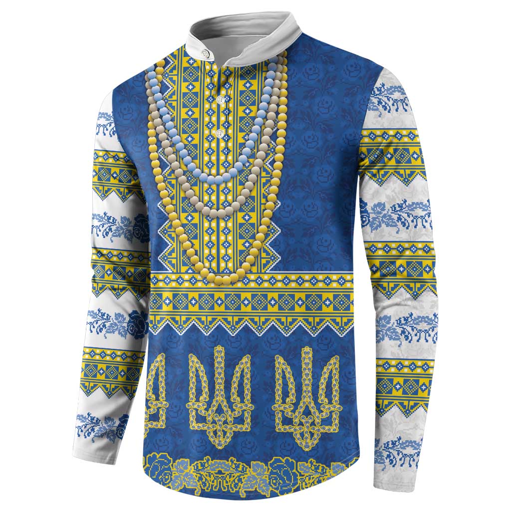 Ukraine Vyshyvanka Motif Button Sweatshirt Ukrainian Coat Of Arms Rose Patterns - Wonder Print Shop