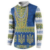 Ukraine Vyshyvanka Motif Button Sweatshirt Ukrainian Coat Of Arms Rose Patterns - Wonder Print Shop