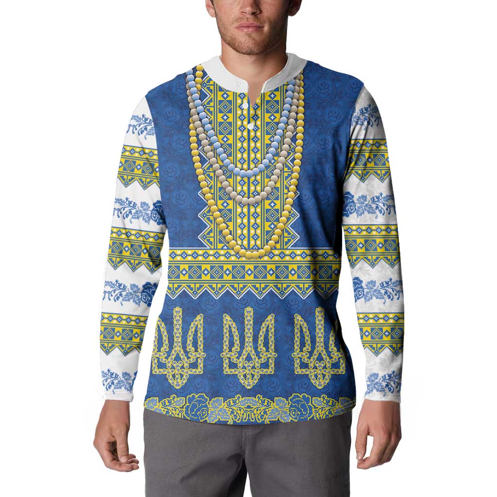 Ukraine Vyshyvanka Motif Button Sweatshirt Ukrainian Coat Of Arms Rose Patterns - Wonder Print Shop