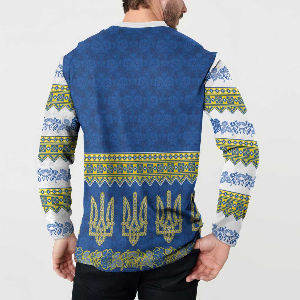 Ukraine Vyshyvanka Motif Button Sweatshirt Ukrainian Coat Of Arms Rose Patterns - Wonder Print Shop
