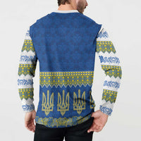 Ukraine Vyshyvanka Motif Button Sweatshirt Ukrainian Coat Of Arms Rose Patterns - Wonder Print Shop