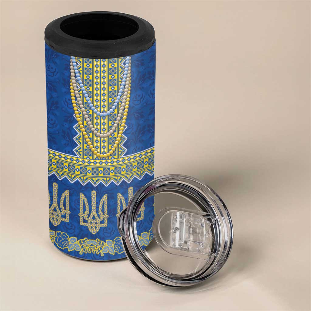 Ukraine Vyshyvanka Motif 4 in 1 Can Cooler Tumbler Ukrainian Coat Of Arms Rose Patterns - Wonder Print Shop