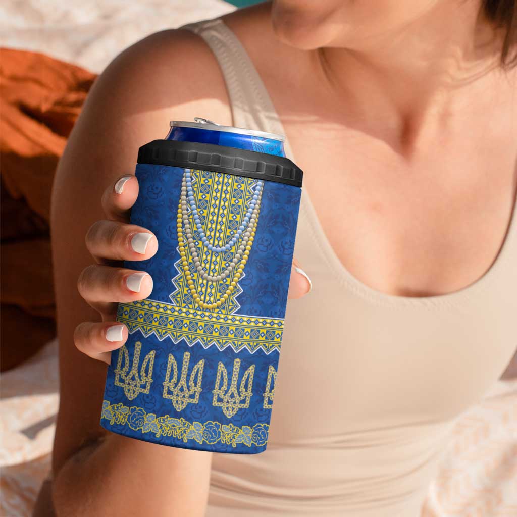Ukraine Vyshyvanka Motif 4 in 1 Can Cooler Tumbler Ukrainian Coat Of Arms Rose Patterns - Wonder Print Shop