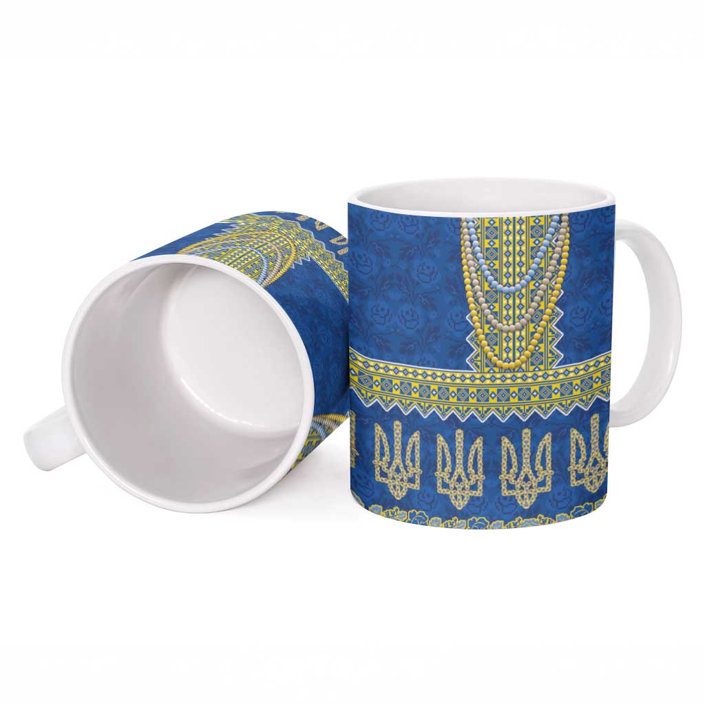 Ukraine Vyshyvanka Motif Ceramic Mug Ukrainian Coat Of Arms Rose Patterns - Wonder Print Shop