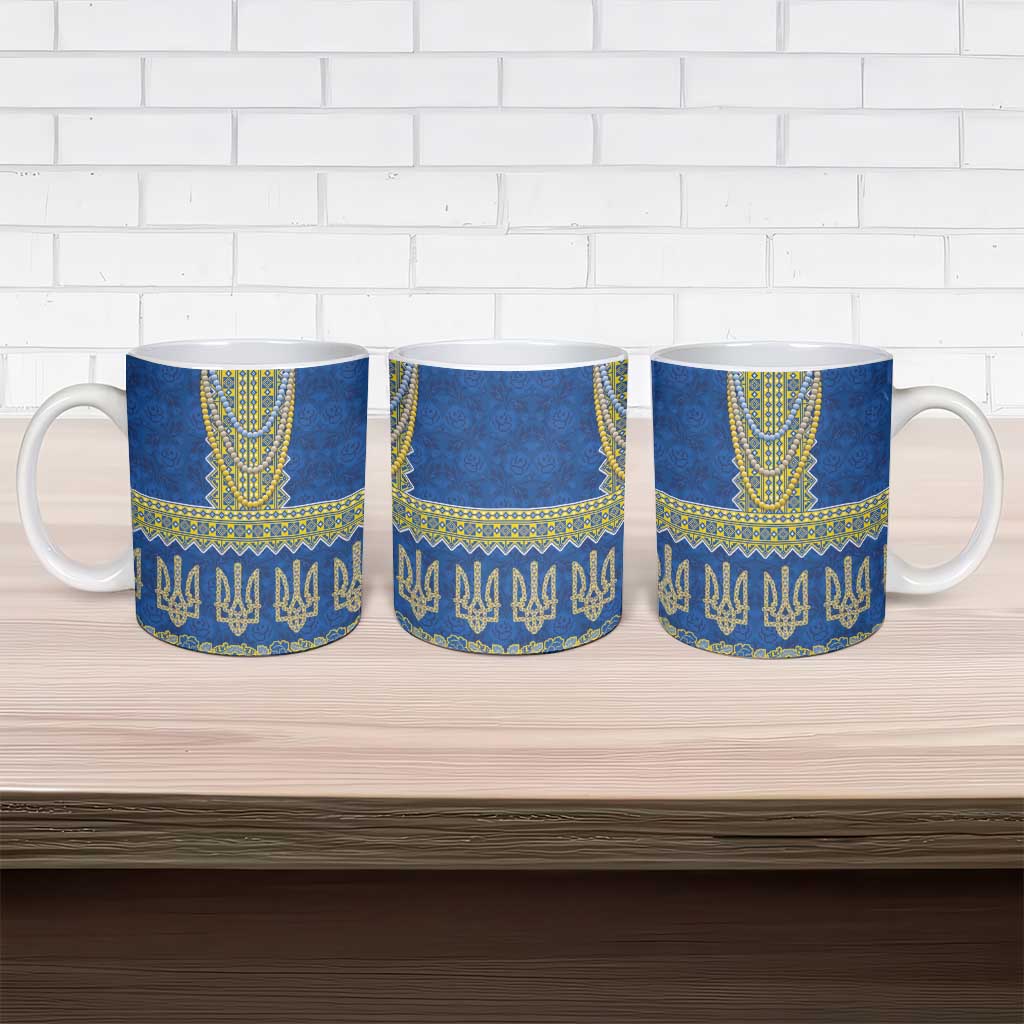 Ukraine Vyshyvanka Motif Ceramic Mug Ukrainian Coat Of Arms Rose Patterns - Wonder Print Shop