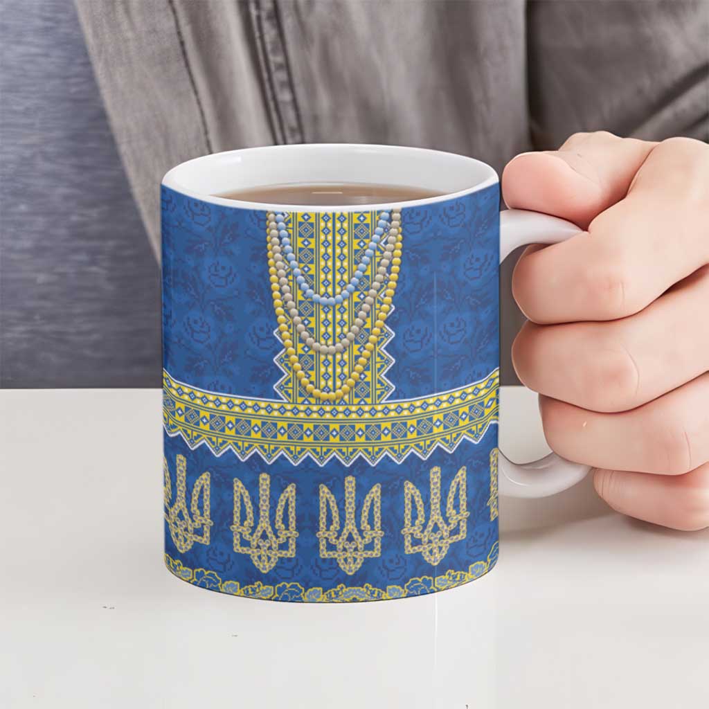 Ukraine Vyshyvanka Motif Ceramic Mug Ukrainian Coat Of Arms Rose Patterns - Wonder Print Shop