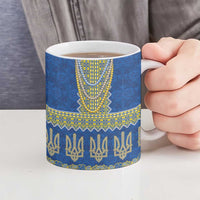 Ukraine Vyshyvanka Motif Ceramic Mug Ukrainian Coat Of Arms Rose Patterns - Wonder Print Shop