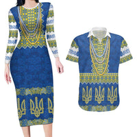 Ukraine Vyshyvanka Motif Couples Matching Long Sleeve Bodycon Dress and Hawaiian Shirt Ukrainian Coat Of Arms Rose Patterns - Wonder Print Shop