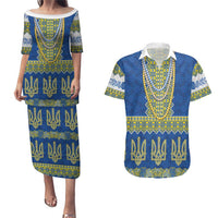 Ukraine Vyshyvanka Motif Couples Matching Puletasi and Hawaiian Shirt Ukrainian Coat Of Arms Rose Patterns - Wonder Print Shop