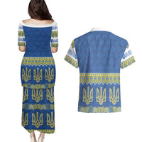 Ukraine Vyshyvanka Motif Couples Matching Puletasi and Hawaiian Shirt Ukrainian Coat Of Arms Rose Patterns - Wonder Print Shop