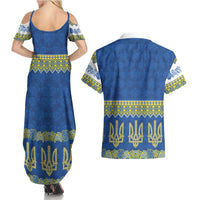 Ukraine Vyshyvanka Motif Couples Matching Summer Maxi Dress and Hawaiian Shirt Ukrainian Coat Of Arms Rose Patterns - Wonder Print Shop
