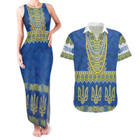 Ukraine Vyshyvanka Motif Couples Matching Tank Maxi Dress and Hawaiian Shirt Ukrainian Coat Of Arms Rose Patterns - Wonder Print Shop