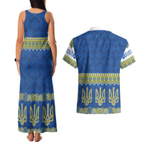 Ukraine Vyshyvanka Motif Couples Matching Tank Maxi Dress and Hawaiian Shirt Ukrainian Coat Of Arms Rose Patterns - Wonder Print Shop