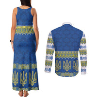 Ukraine Vyshyvanka Motif Couples Matching Tank Maxi Dress and Long Sleeve Button Shirt Ukrainian Coat Of Arms Rose Patterns - Wonder Print Shop