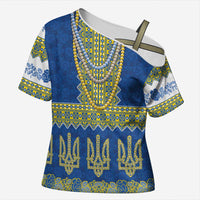 Ukraine Vyshyvanka Motif Cross Shoulder Shirt Ukrainian Coat Of Arms Rose Patterns - Wonder Print Shop