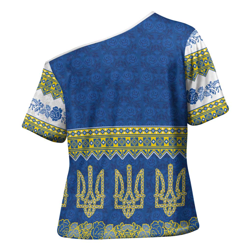 Ukraine Vyshyvanka Motif Cross Shoulder Shirt Ukrainian Coat Of Arms Rose Patterns - Wonder Print Shop