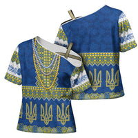 Ukraine Vyshyvanka Motif Cross Shoulder Shirt Ukrainian Coat Of Arms Rose Patterns - Wonder Print Shop