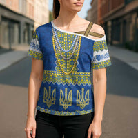 Ukraine Vyshyvanka Motif Cross Shoulder Shirt Ukrainian Coat Of Arms Rose Patterns - Wonder Print Shop
