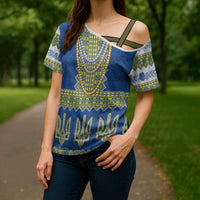 Ukraine Vyshyvanka Motif Cross Shoulder Shirt Ukrainian Coat Of Arms Rose Patterns - Wonder Print Shop